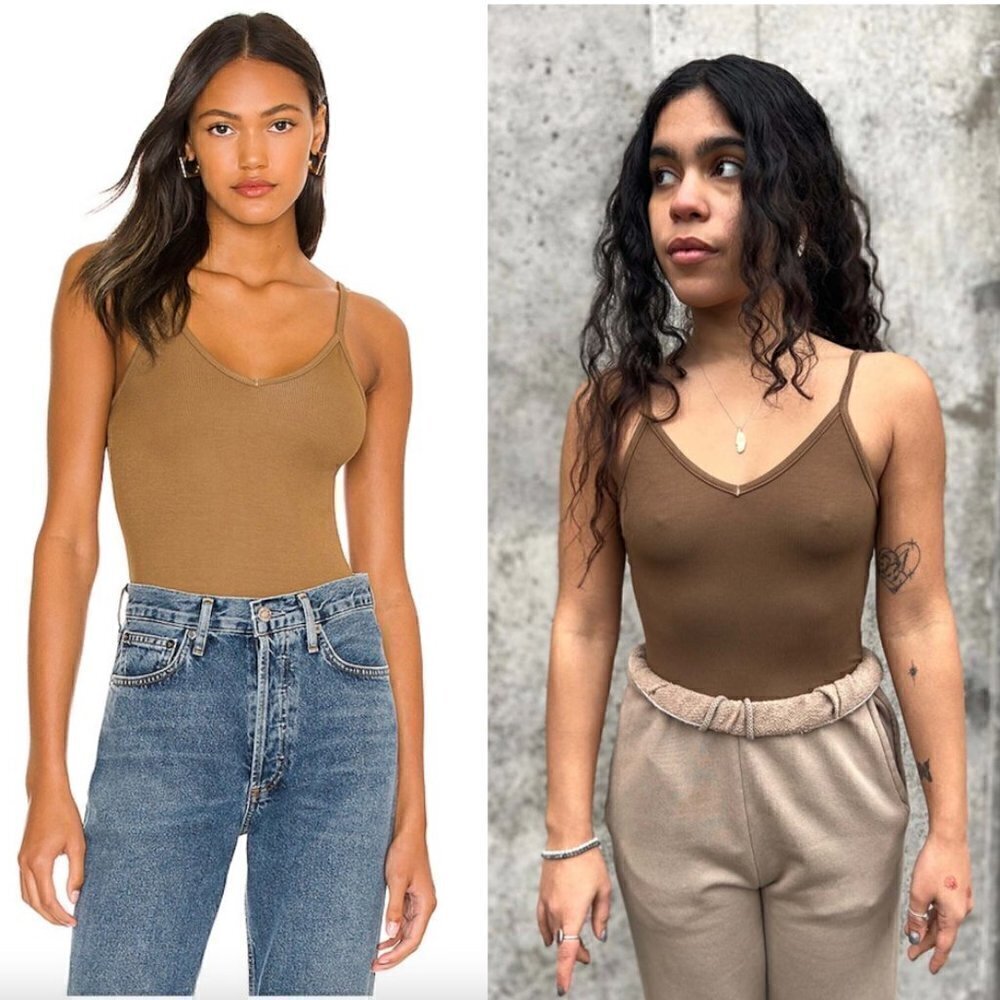 AGOLDE Spaghetti V-Strap Bodysuit in Toffee Size X-Small